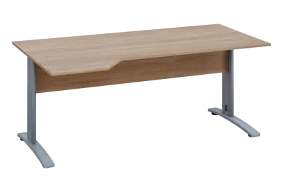 EZK 28 - 184 stůl kancelářský, rohový, levý, kovová podnož stříbrná, deska 25 mm, široký 1800 mm, dub bardolino